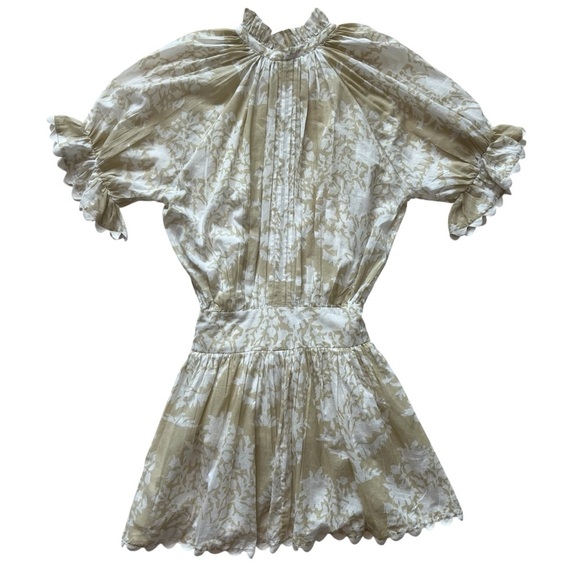 NWOT Juliet Dunn Blouson Mini Dress Beige Floral Size 1 - Picture 4 of 16